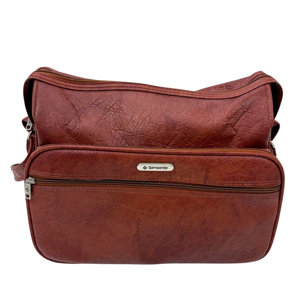 Samsonite Silhouette Vintage Brown Faux Leather Carry On Travel Shoulder Bag